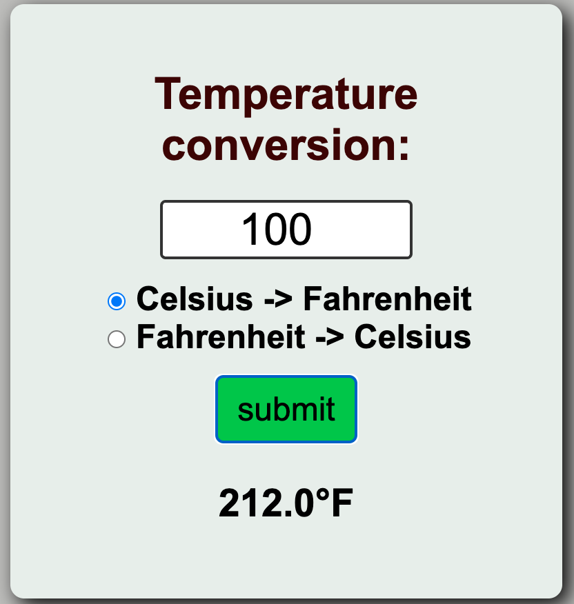Temperature conversion screenshot